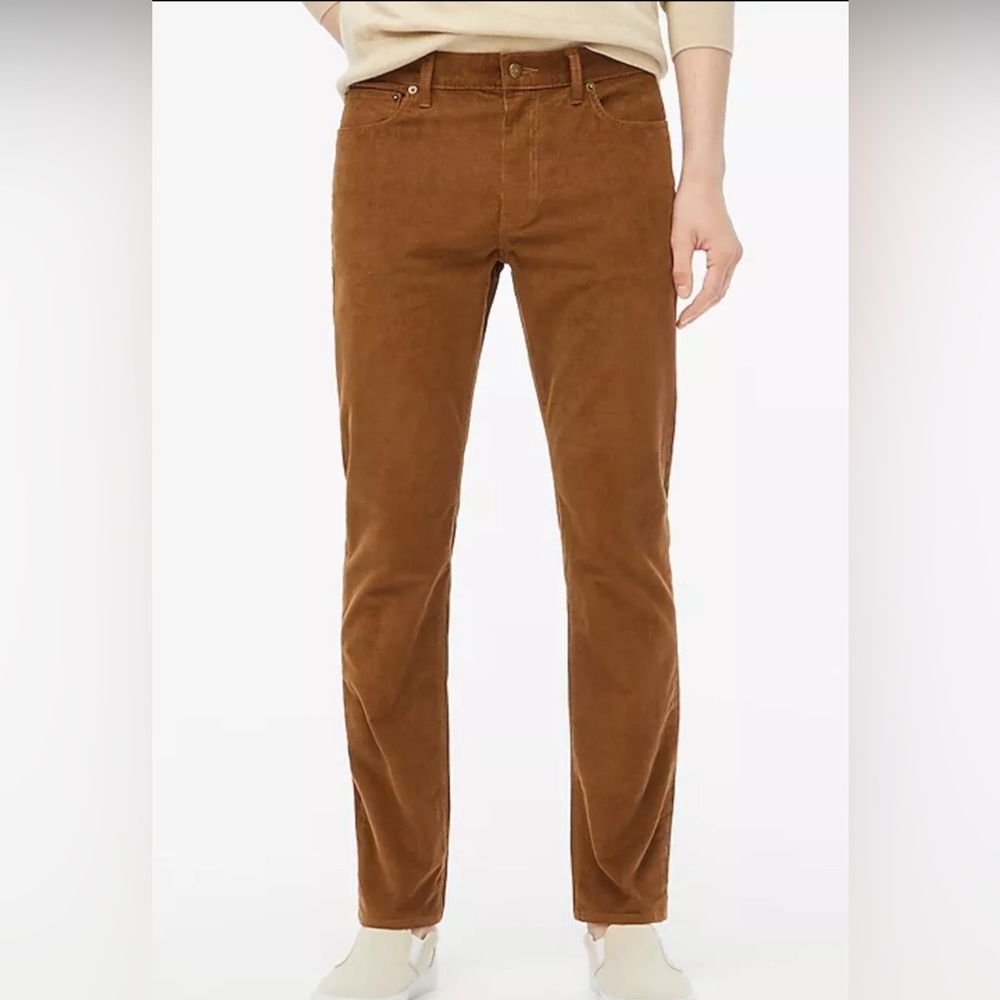 J Crew Flex Pants Men's 38x32 Brown Chino Corduroy Straight Slim Fit BOTTOM NWT✅